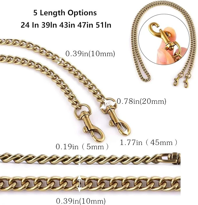 Iron Flat Chunky Gold Chain Strap for Replacement Purse Shoulder Bag Handbag StrapsCompatible with Nolita 19/Tabby 26/Georgie 250224