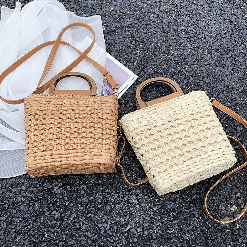Summer Straw Handbags For Women Handmade Hollow Seaside Beach Bag New Braided Handle Tote Bag Shopping Totes Shoulder Bag Bolsa
