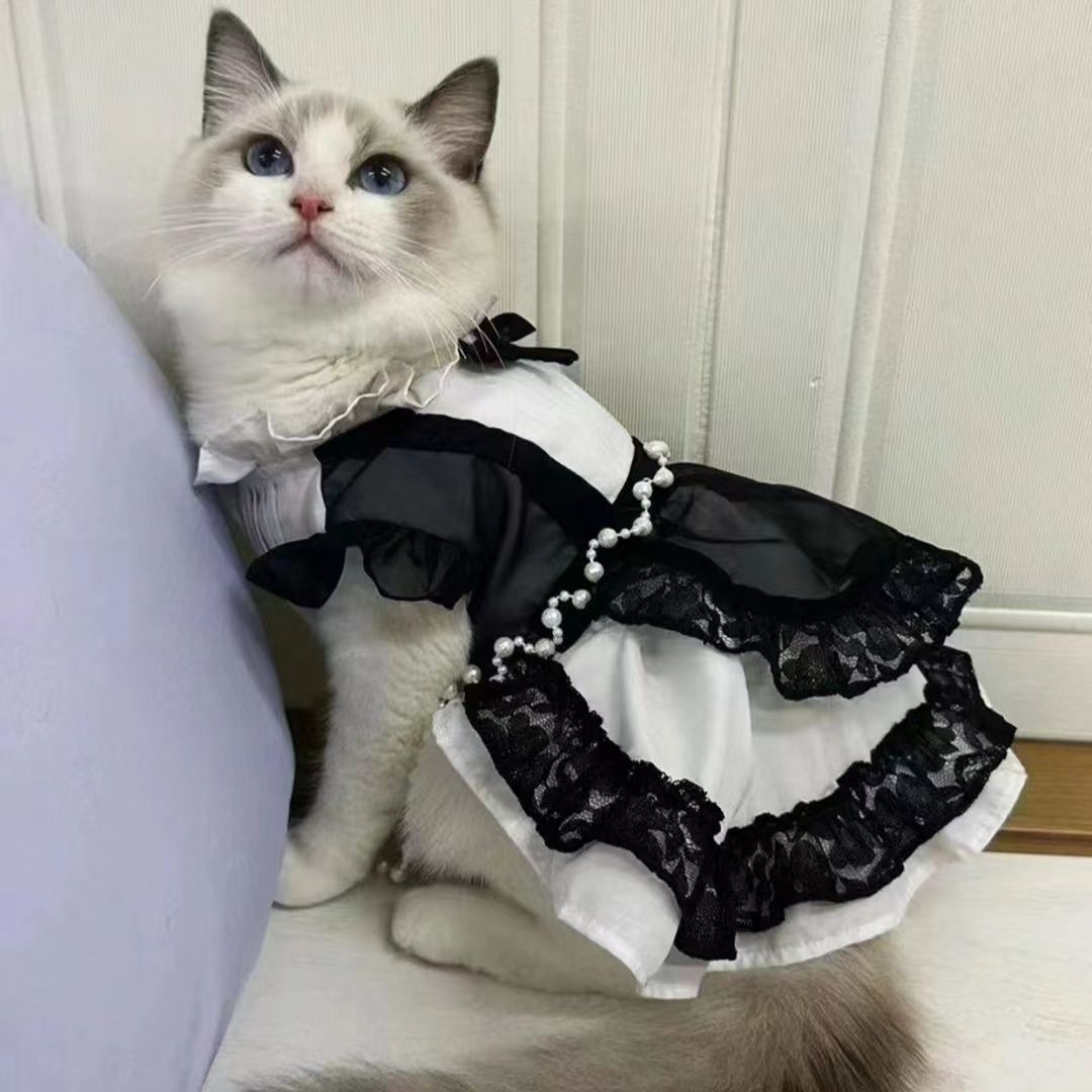 Stylish Pet Dress with Bow & Flutter Sleeves - Spring/Summer Tulle Outfit for Small Breeds