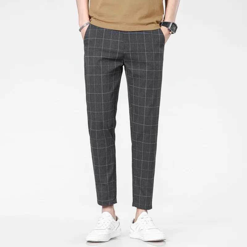 New Checkered Fashion Europe and the United States Style Mens Pants Business Casual Travel Slim Pants Comfortable and Versatile W250225