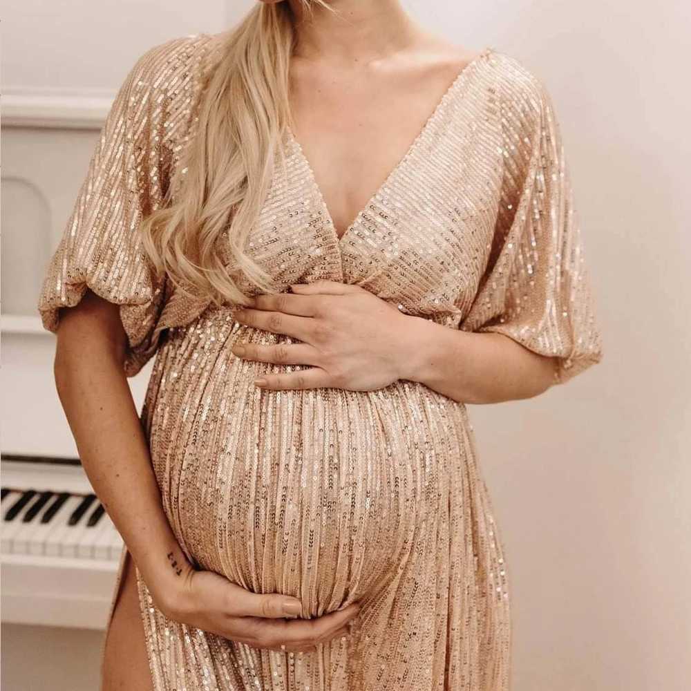 Maternity Photography Props Dress Elegant Vintage Sequin V-neck Dress For Photography Props Gown Clothes For Photo Shoot X250224