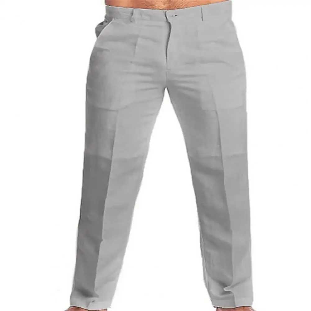 2023 Mens Stand Pocket Casual Linen Pants Solid White Gray Trouser Plus Size 3xl Mens Elegant Fashion Sweatpants Men Streetwear W250225