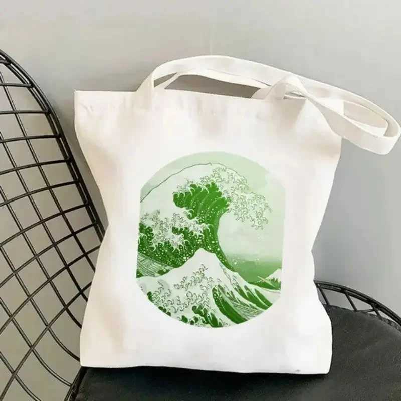 The Shinagawa Wave Canvas Tote Bags Women Harajuku Large-capacity Shopping Bag Students School Beach Shopper Bag Womens Bag Z250224