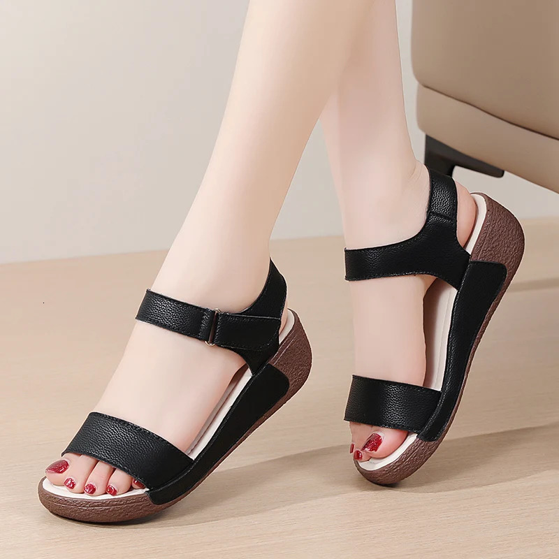 Womens Lightweight Wedge High Heel Sandals 2023 Summer Sandals Womens Platform Lether Elegant Wedge Sandals 250218