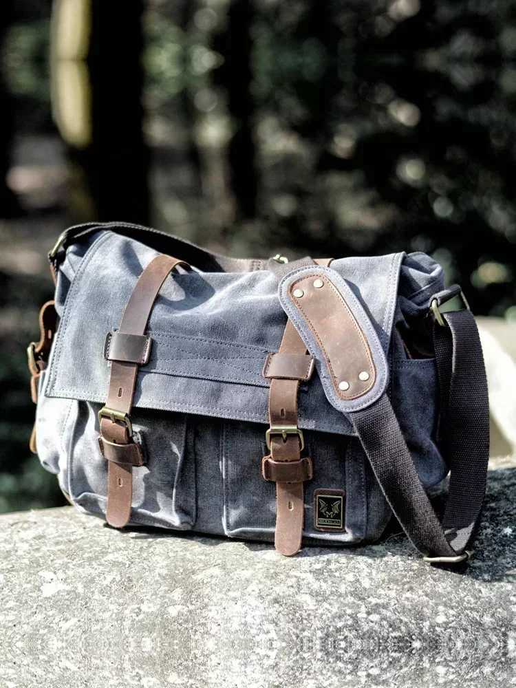 Thickened First-layer Cowhide Waterproof Waxed Canvas Mens Briefcase Mens Bag Shoulder Laptop Messenger Travel Bag Z250225