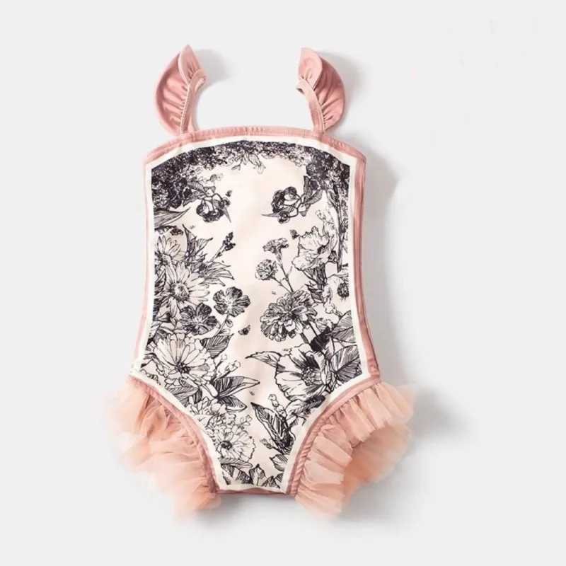 Baby Girl Princess Floral Swimsuit Romper+Cap 2pcs Infant Toddler Teens Child Swimwear Bathing Suit Kid Swimming Clothing 1-12Y X250224