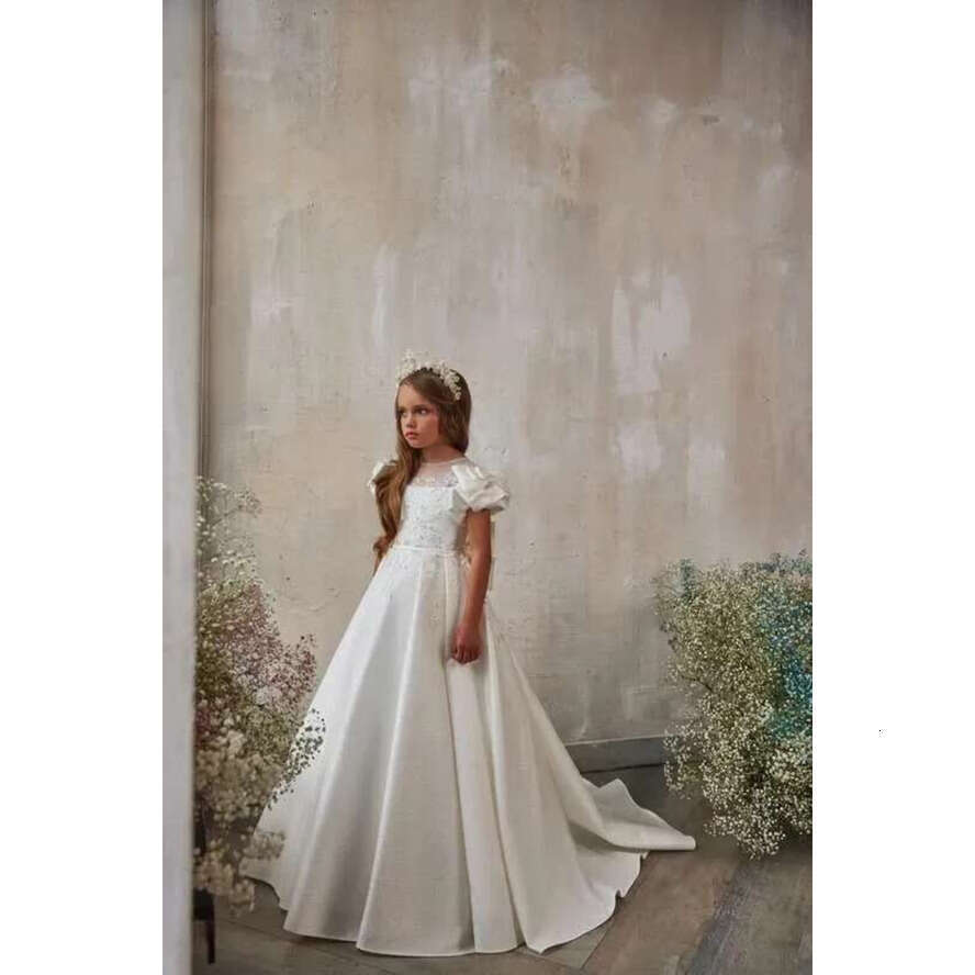 Sleeves Cap Wer Girl For Weddings A E Scoop Appliques Beaded Long First Communion Dresses Little Customized Ppliques