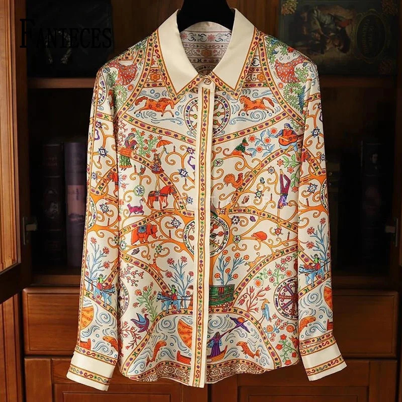 FANIECES S-3XL Vintage Women Shirt Autumn Long Sleeve Print Blouses Casual Tops Elegant Blusas Mujer camisa 250224