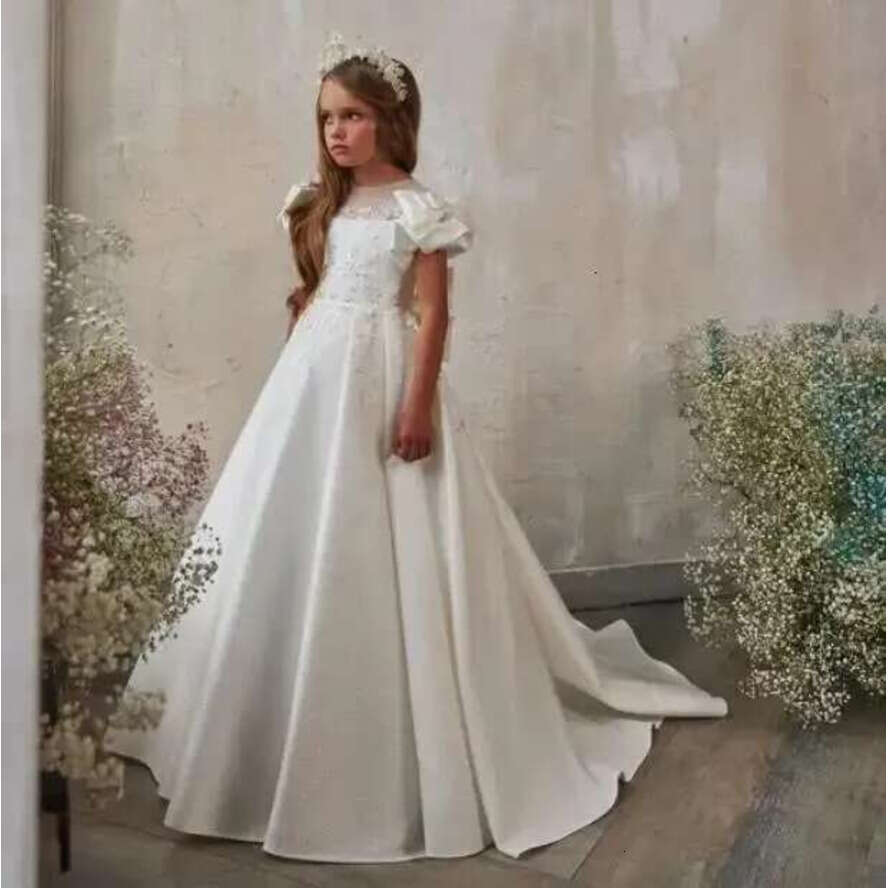 Sleeves Cap Wer Girl For Weddings A E Scoop Appliques Beaded Long First Communion Dresses Little Customized Ppliques