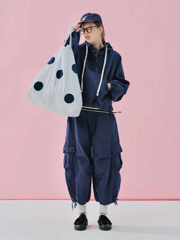 Imakokoni Autumn Blue Canvas Original Versatile Large Capacity Diagonal Cross Bag 244974