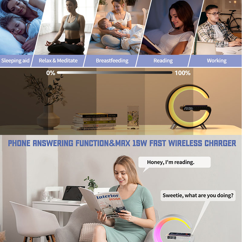 CASEiST Multifunctional 15W Wireless Fast Charger Station N69 Bluetooth Speaker Qi Phone Earphone White Noise RGB Night Light Smart Lamp LED Alarm Clo