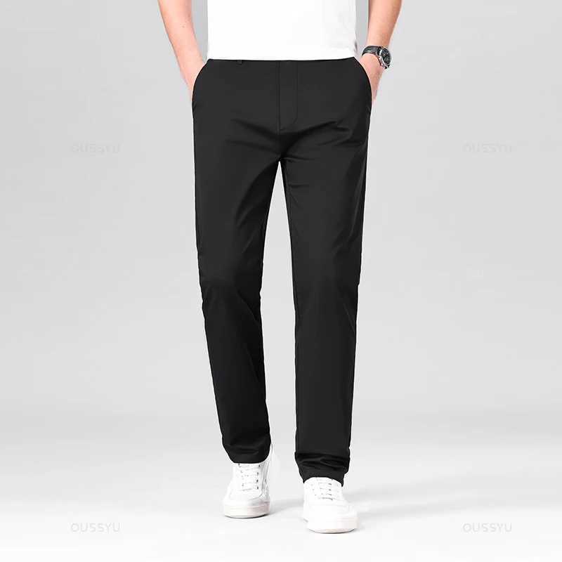 High Quality 97% Cotton Mens Straight Pants Business Solid Color Khaki Light gray Casual Formal Suit Trousers Plus Size 40 42 W250225