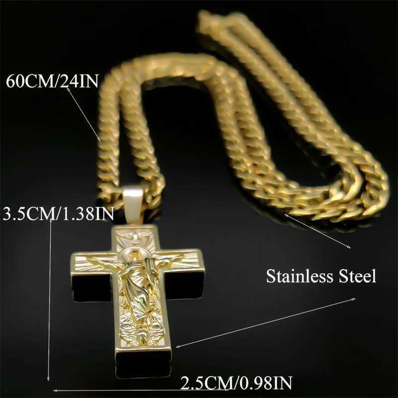 Stainless Steel Cross Jesus Pendant Necklace for Men Gold Color Hip Hop Cuban Chain Religious Crucifix Necklaces Jewelry NZZ470S X250224