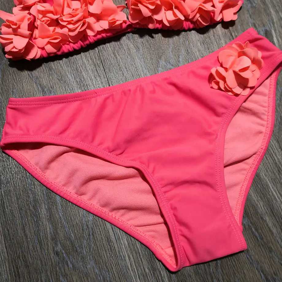 8-14 Years Childrens Two Piece Swimwear Pink Baby Girl Bikini 3D Flower Girl Swimsuit Kids Teenager Girl Bathing Suit Swim Wear X250224