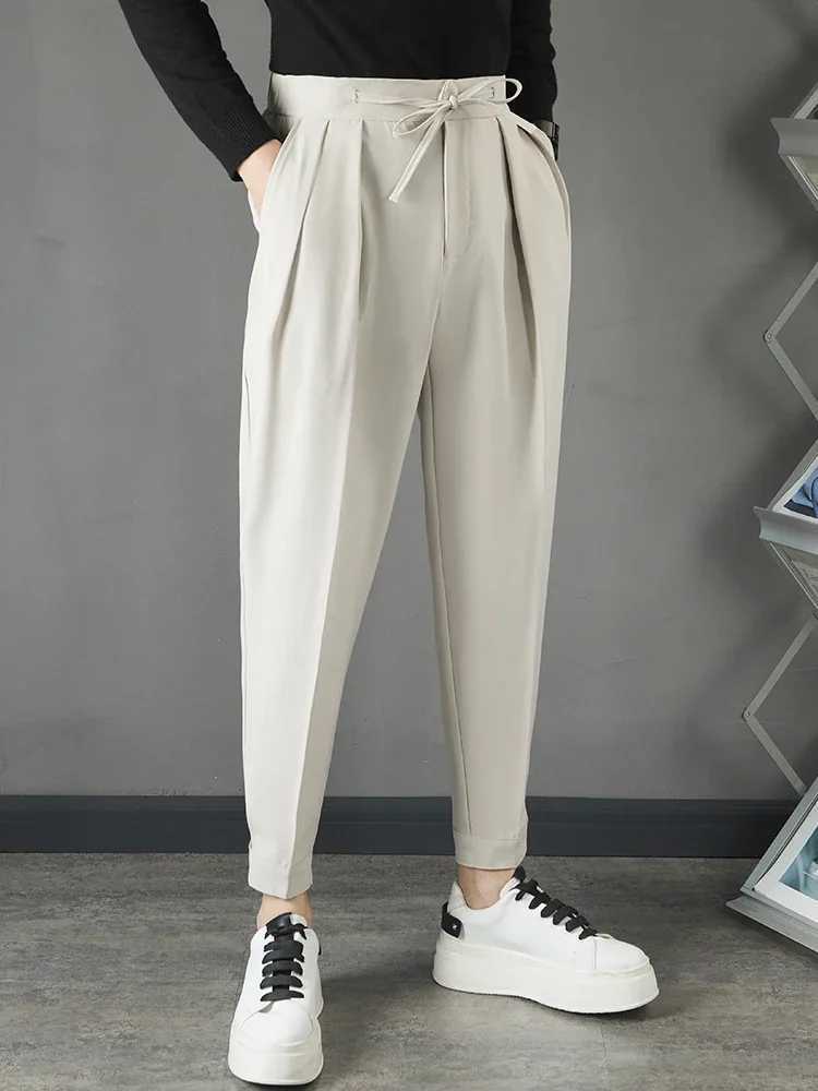 British Style Solid Suit Pants Mens Harlan Formal Wear Business Trousers Slim Little Feet Drawstring Casual Office Suit Pants W250225