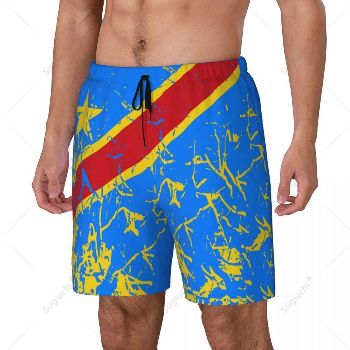 Democratic Republic Of Congo Flag 3D Mens Swimming Beach Surfing Pants Swim Shorts Trunks Compression Liner 2 in 1 Quick-DryXJ250224