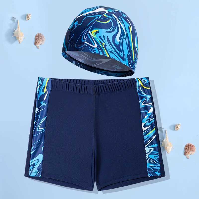 2024 New Boys Camouflage Swimsuit Summer Swimming Swimsuit (Swimming Cap+Swimming Relay) Suitable for Children Aged 4 to 12 X250224