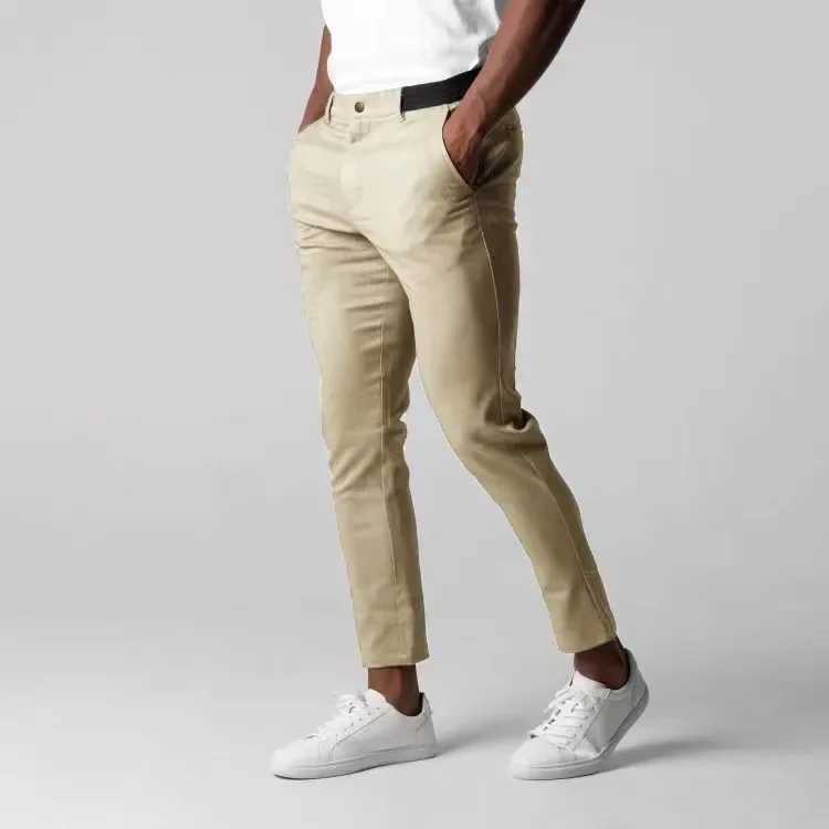 Active Chinos Comfortable Mens Long Pants Stylish Slim Fit Ankle Length Casual Soft Breathable Fabric Mid Waist Commuting Wear W250225