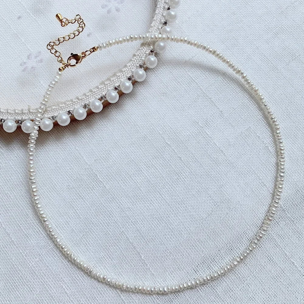 2-m Mini Baroque Real Natural Freshwater Peral Necklace for Women Black White Irregular Button Small Pearl Charm Choker Collar 250222