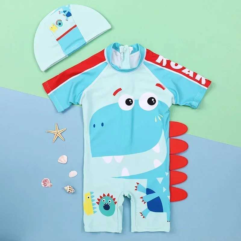 New Boys One-Piece Swimwear Cartoon Print Quick-dry Children Swimsuit Large Small Kid Beach Flat Corner Sunscreen Male Baby Suit X250224