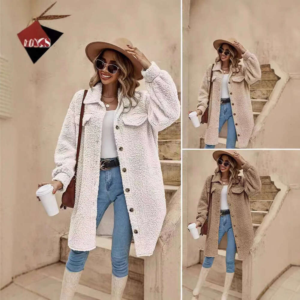 New European And American Winter Open Collar Plush Loose Temperament Long Coat For Women