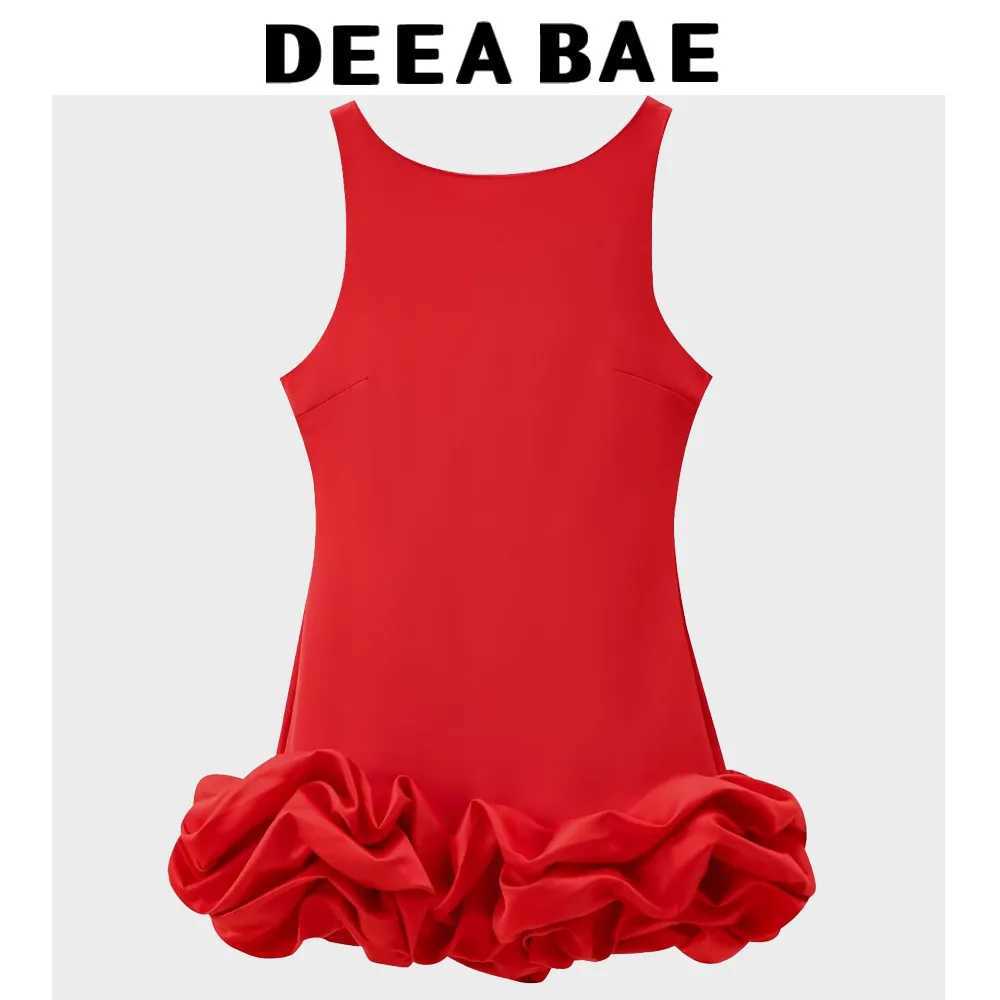 DEEABAE Ele Party Dresses Women Round Neck Sveless Camisole Skirt Layered Decoration Short Backless DressXJ250224