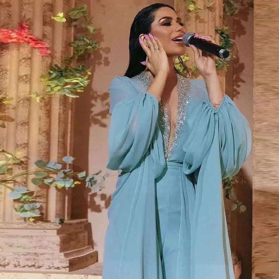 Stunning Chiffon Jumpsuit Evening Dresses Beading Collar Overskirt Outfit Prom Gown Dubai Arabic Aso Ebi Vestido De Novia Gala