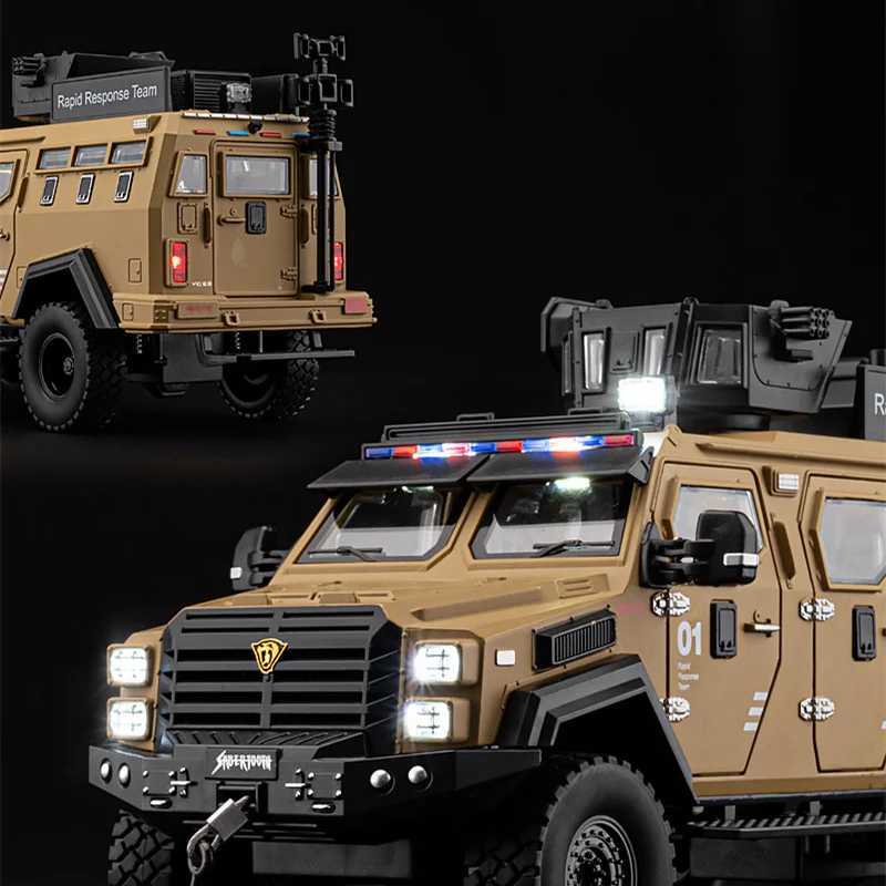 1 24 Alloy Sword Toothed Tiger Explosion Proof Diecast Police Armored Off-road Vehicles Car Model Sound Light Toy Gift Free shipping