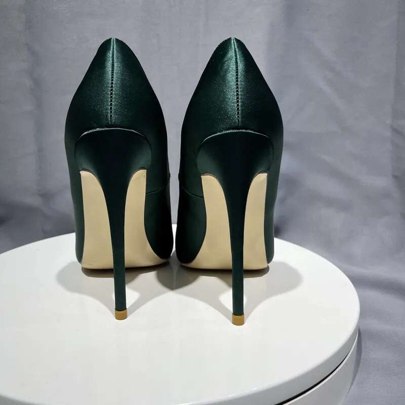 Dark Green Satin Women Pumps Party Dress Nightclubs Slip on 10Cm High Heels Female Shoes Size 33-45 250311