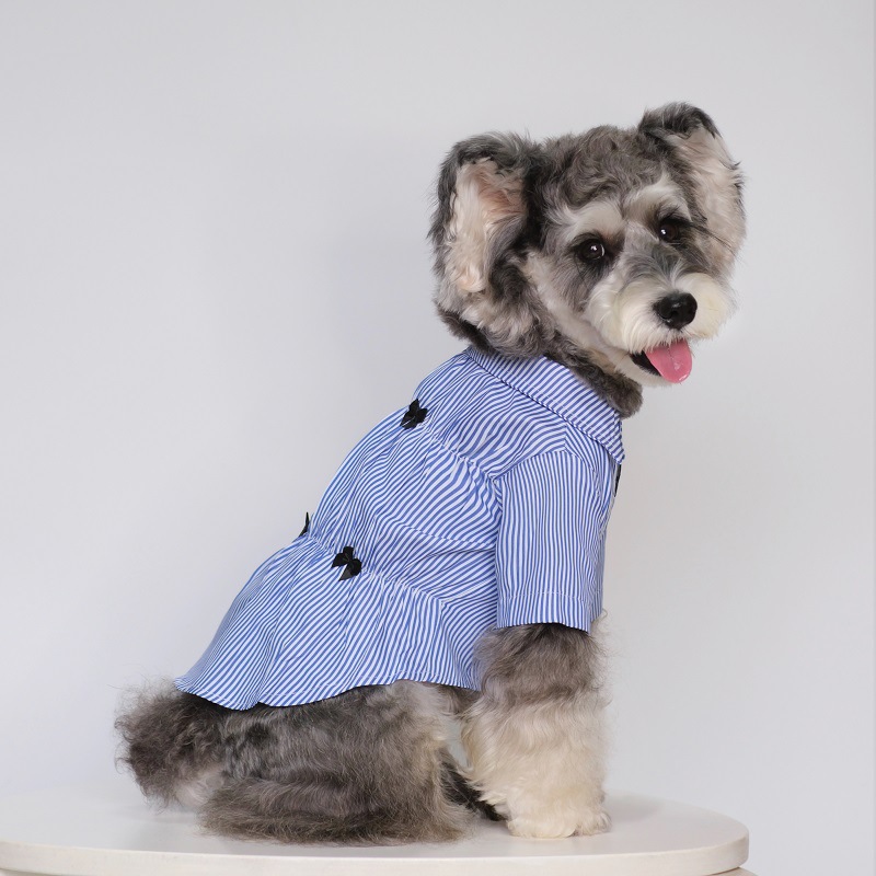 Spring Summer Dog Love T shirt Blue White Stripe Thin Dog Shirt Bowknot Patten In Good Quality