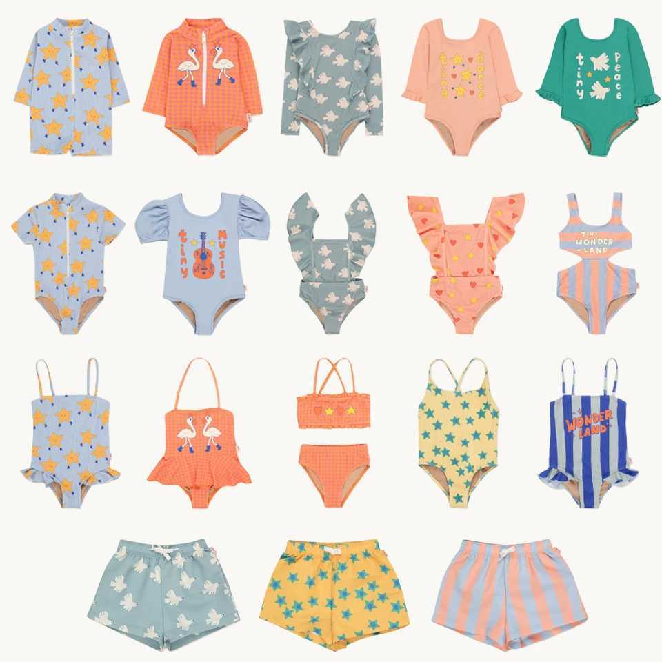 2025 Summer TC Baby Girls Swimsuits One Pieces Holiday Boys Swimming Trunks Child Seaside Swim Bikini Vacation Kid Swimwear Sets X250224