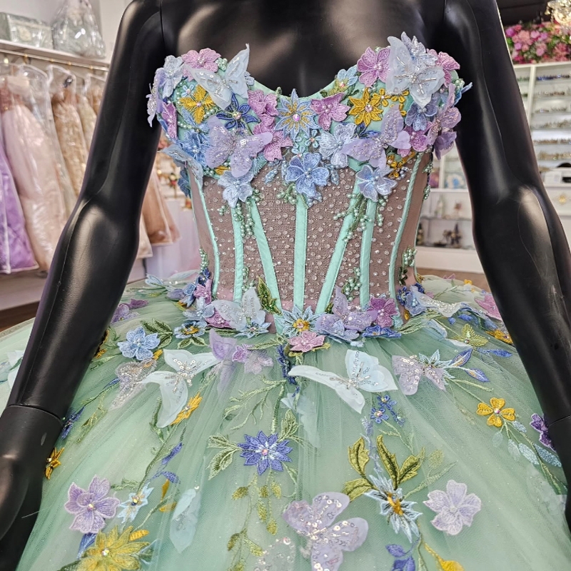 Mint Green Shiny Quinceanera Dresses Ball Gown Off The Shoulder Applique Bow Beads Tull Party Birthday Sweet 16 Dress Vestidos De 15 Anos