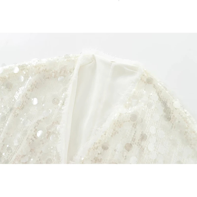 YENKYE Autumn Women Sequin Kimono Jacket Coat Long Sleeve V Neck Female Casual Loose Outerwear Chic Lady Wrap Outfits 250224