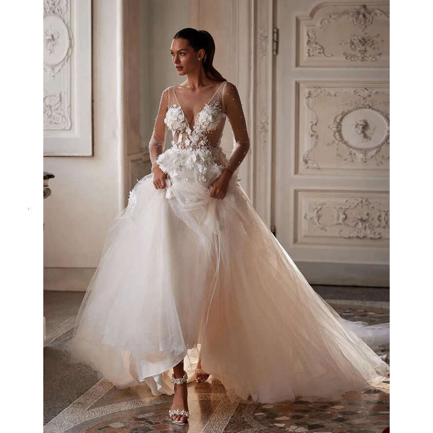 Lace Wedding Fancy D Ral Appliques Bridal Gowns A E Long Sleeve Backless Bride Dresses Custom Made Plus Size Resses Resses