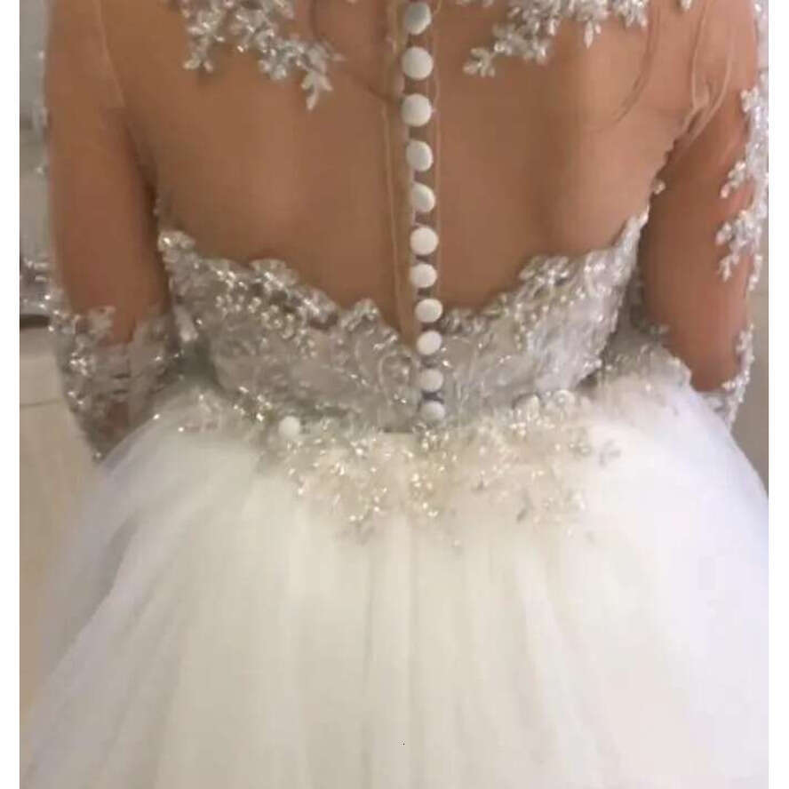 Cute White Wer Girls Dresses For Weddings Jewel Neck Lace Appliques Crystal Beads Long Sleeves Tulle Kids Birthday Girl Pageant Gowns