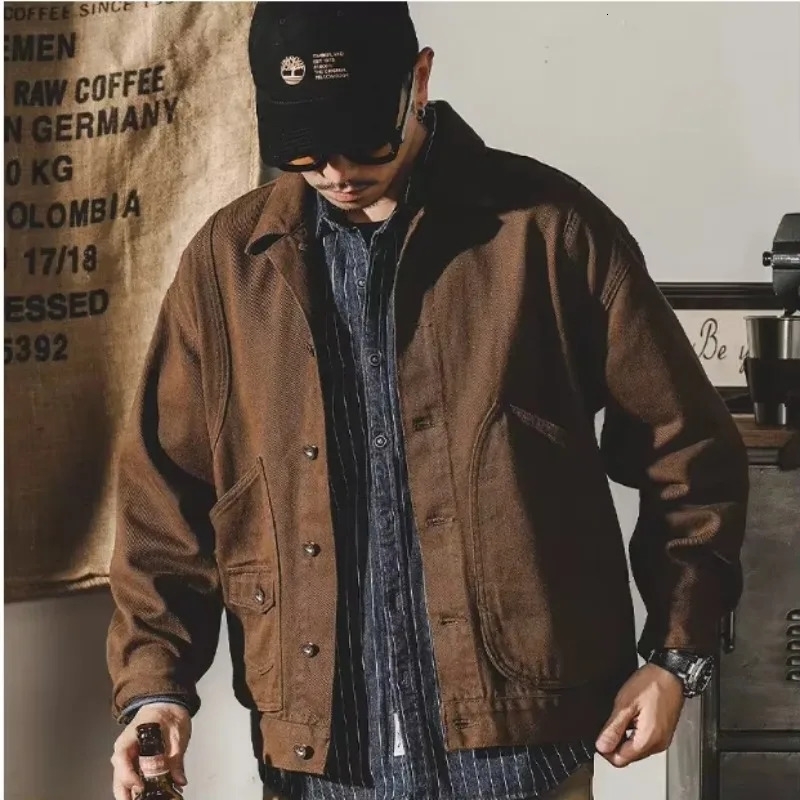 Spring Fall mens jacket American cargo retro heavy denim Fashion loose casual hunting size 4XL 250212