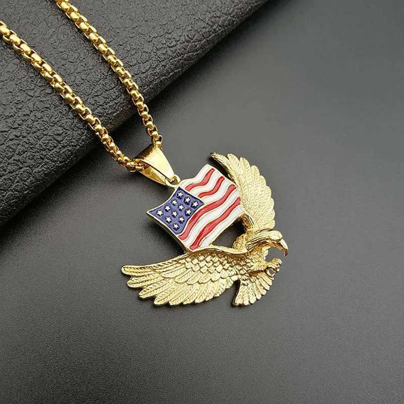Hip Hop Rock StainlESS Steel Flag Pendant Necklace Mens RAP Singer Jewelry Gold Silver X250224