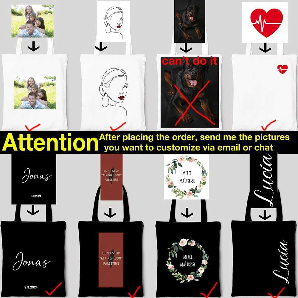 Personalization Customized Pictures Name Tote Canvas Bag Big Print Shopping Shoulder Bags Beach Cloth Handbags for Woman Z250224