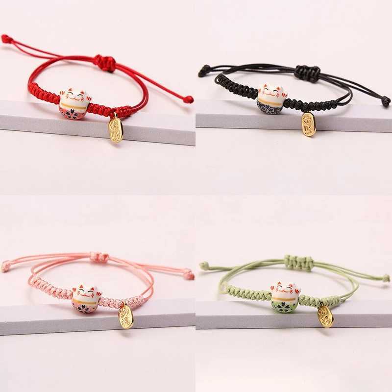 Simple Ceramic Lucky Cat Braided Bracelet for Women Cute Animal Kitten Hand-woven Adjustable Bangles Party Harajuku Jewelry GiftXJ250225