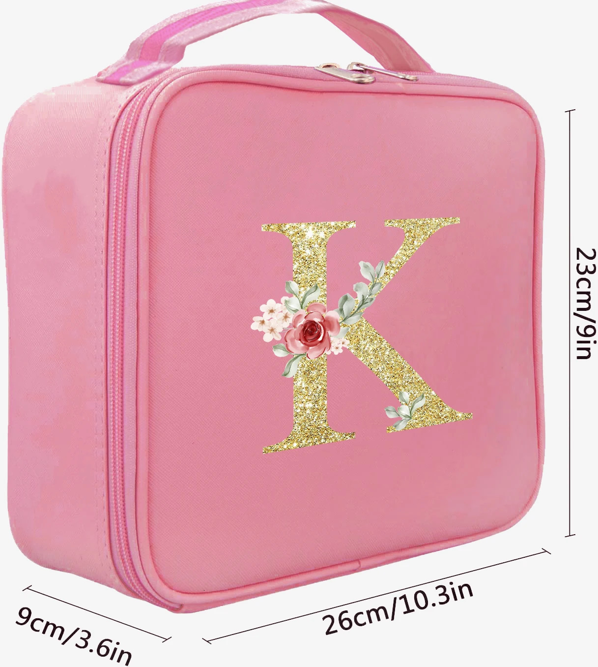 Gold letter print and pink case with adjustable divider travel makeup bag large professional portable makeup organizer 250224