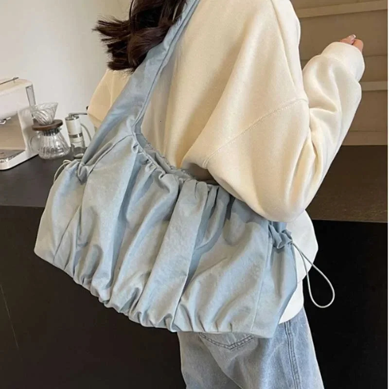 Nylon Cloth Bag Women Tote Bag Large Capacity Summer All-Match Ins One-Shoulder College Student Class Bag Lady Handbag 250224