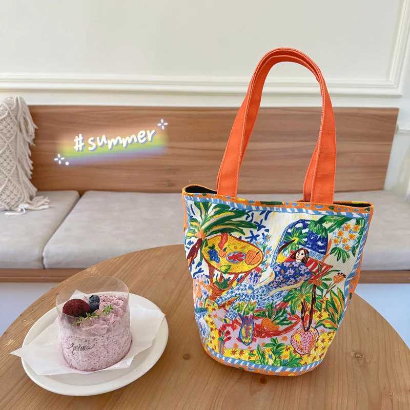 Youda New Fashion Canvas Fabric Handbag for Women Special Colorful Artist Design Pattern Top-handle Bag Casual Lunch Tote Bags Z250224