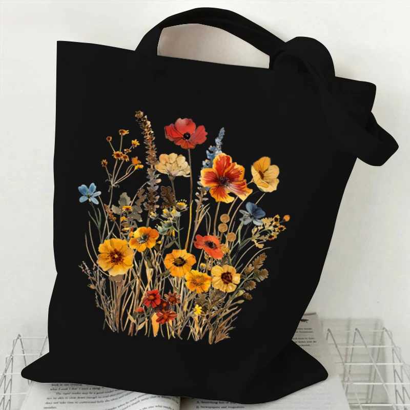 Boho Wildflowers Pattern Graphics Canvas Tote Bag Reusable Shopper Bag for Women Purses and Handbags Shopping Cloth Bag Z250224