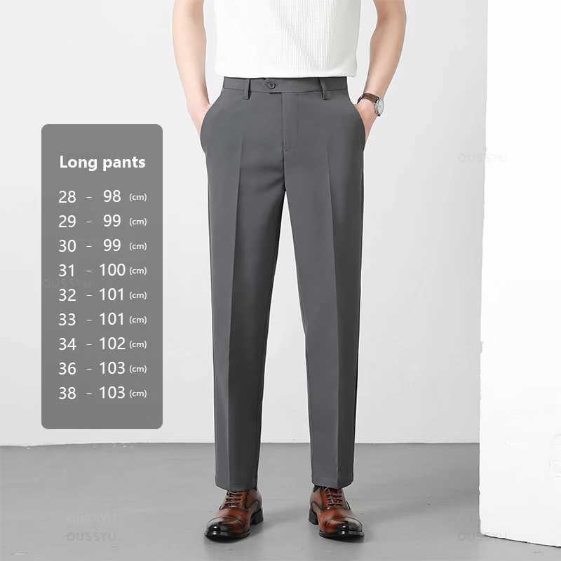 Spring Summer Suit Pants Men Business Smooth Slim Business Office Social Elastic Waist Ankle Length Formal Korean Trousers Male W250225