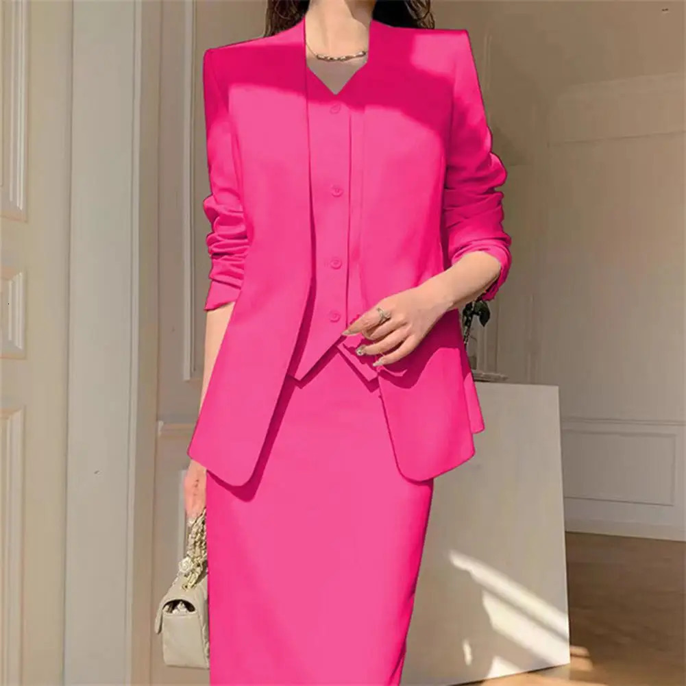 Women Suit Coat Skirt Set Elegant Office Lady Business Midi OL Commuting High Waist 250222