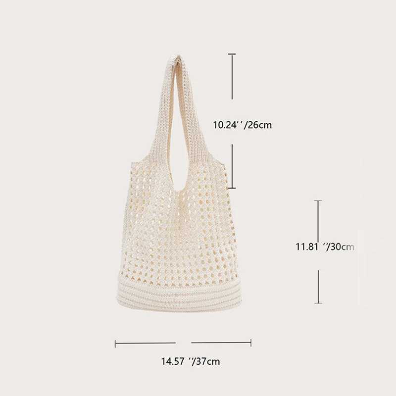 Large Capacity Crochet Shoulder Bag Knitted Hollow Shoulder Bag Underarm Bag Women's Shopping Totes Casual Beach Commuting Bag