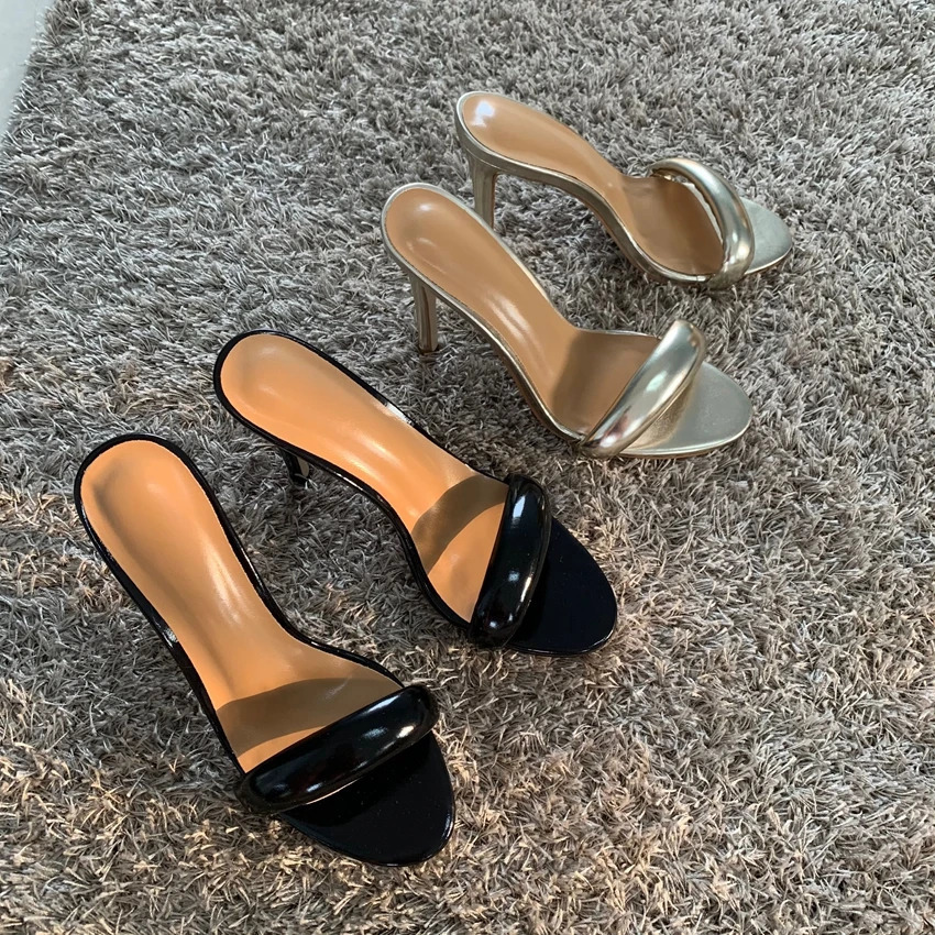 2024 Sexy High Heels Slippers Round Peep Toe Sandal Shoe Slides Summer Pumps Shoes Women Fashion Mules Stiletto Sandals Woman 250224
