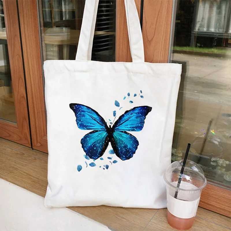 Butterfly Personalized Shoulder Shopping Bag Breathable Fashion Daily Women Canvas Handbag Reusable Large Capacity Handbag Z250224