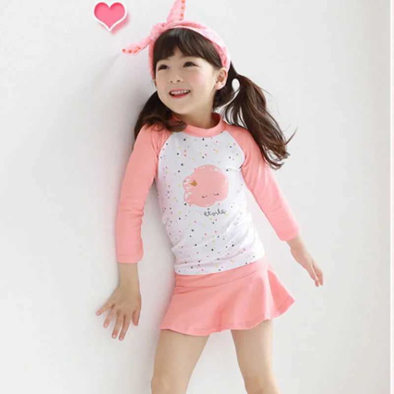 Childrens swimsuit little girl middle and big child split skirt long sleeve sunscreen lovely princess girl baby swimsuit X250224