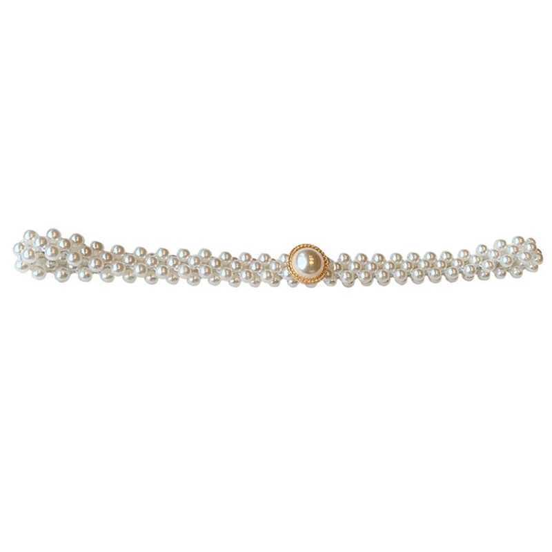 Large Pearl Waist Chain Womens Elastic Belt with Diamond Decoration All-match Skirt Fashion Casual Luxury Design Gird GothicXJ250224